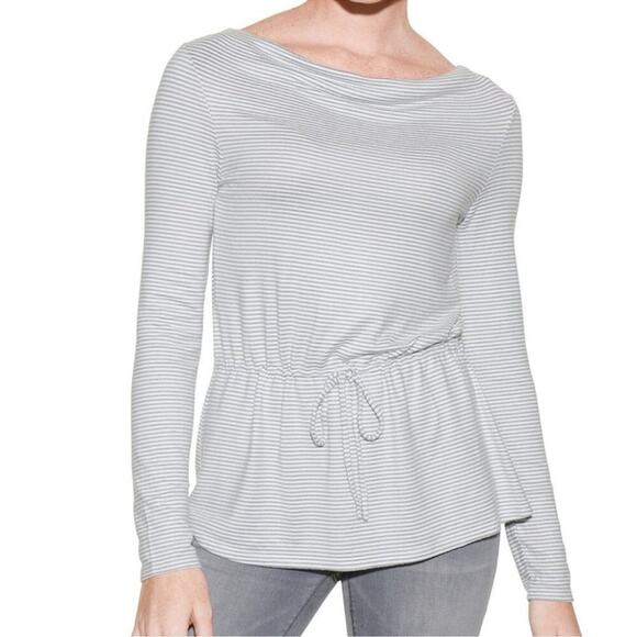 WHBM Cozy Tie-Front Knit Gray and White Stripe Top NWT - Picture 1 of 10